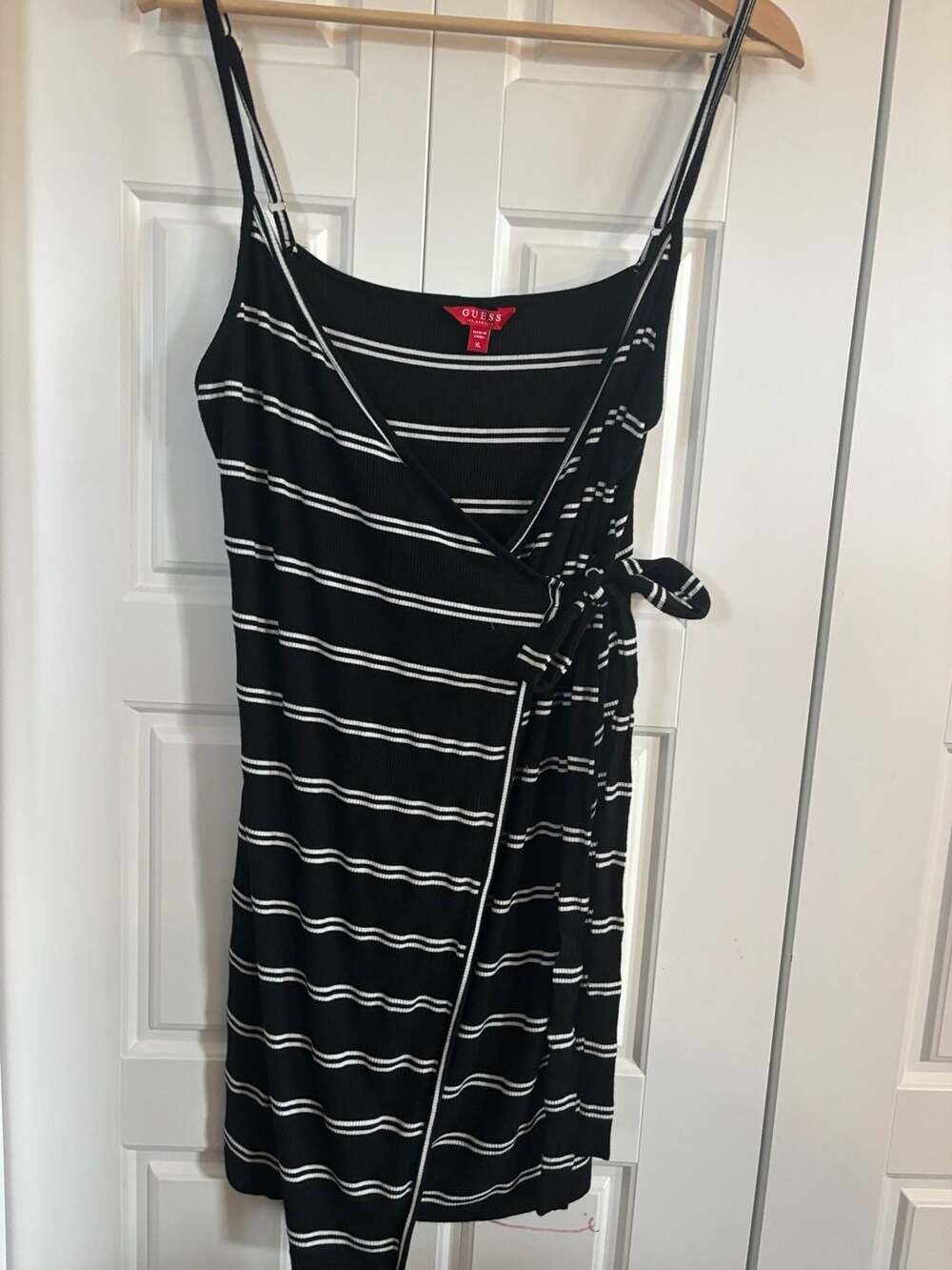 GUESS Los Angeles Women's Striped Ribbed Spaghetti Strap Wrap Dress Size XL